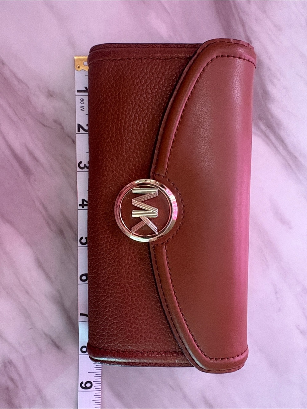 Michael Kors Chestnut Brown Leather Continental Wallet with Gold Logo